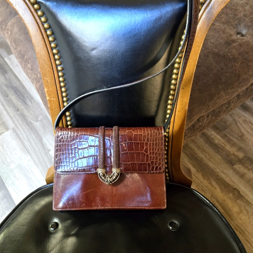 Brighton Vintage Brown Croc Embossed Crossbody Bag